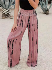 Tie Dye Wide Leg Pants Casual Shirred Waist Pants