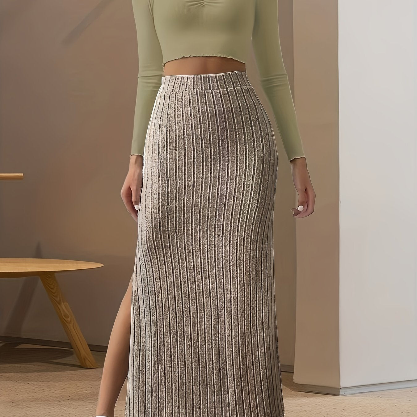 High Waist Split Skirt Stretchy for Spring & Summer