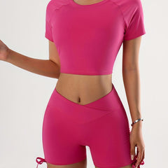 Women's Solid Drawstring Ruched Yoga Shorts