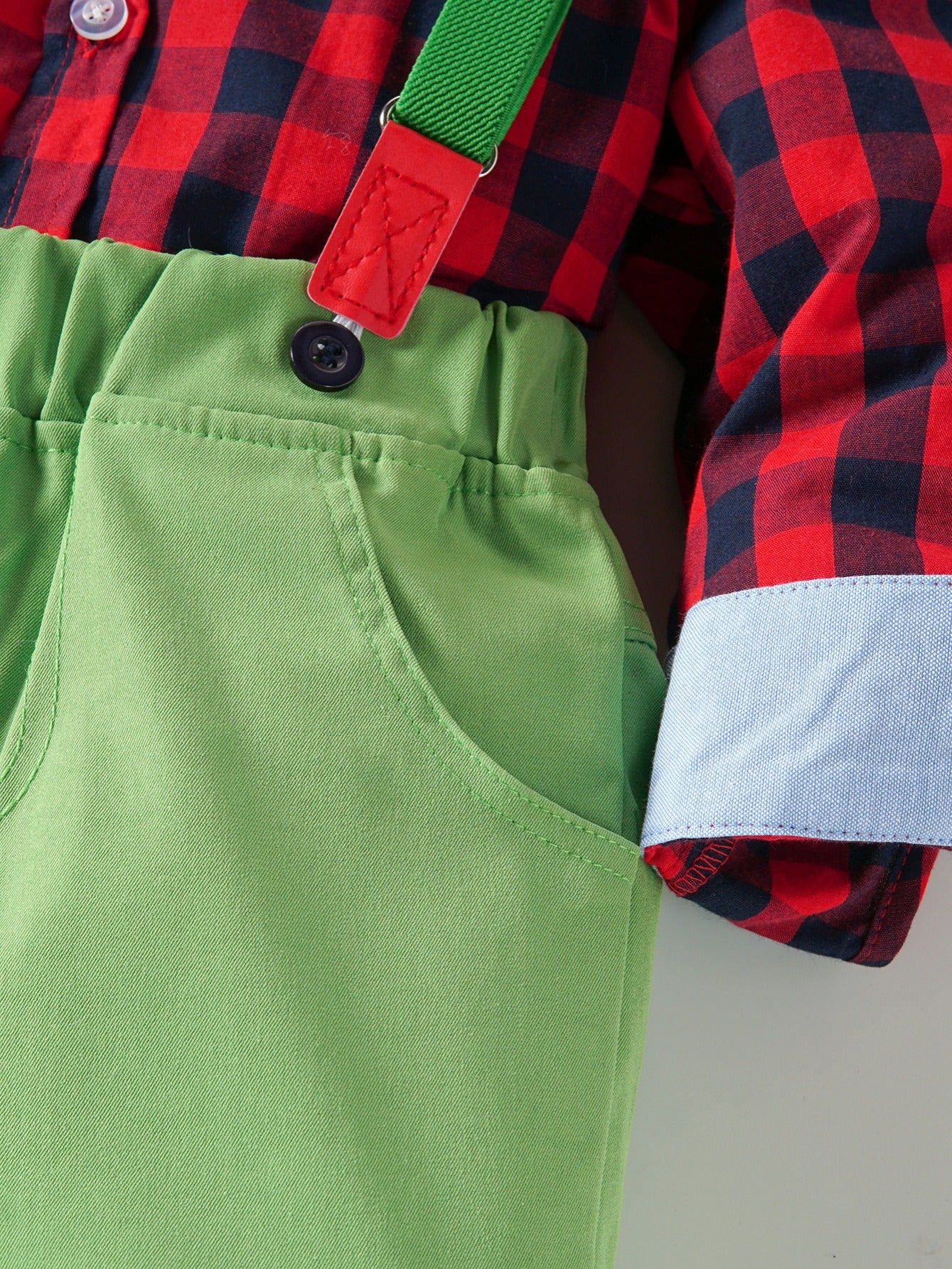 3pcs Toddler Boys Plaid Shirts & Solid Overalls Sets with Bow Tie
