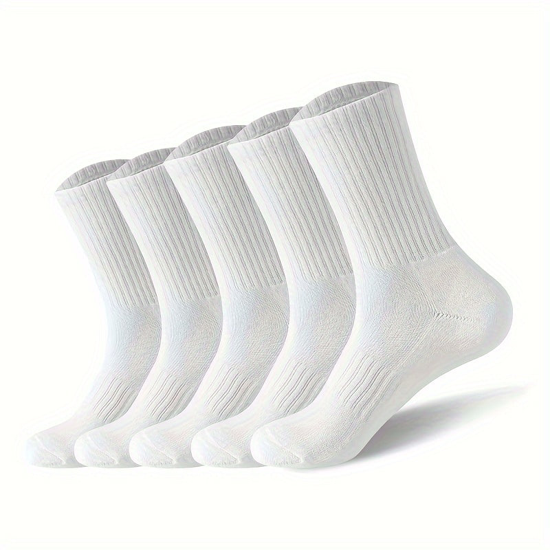 5 Pairs Men's Solid Crew Socks Breathable Casual Unisex Socks Outdoor