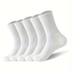 5 Pairs Men's Solid Crew Socks Breathable Casual Unisex Socks Outdoor