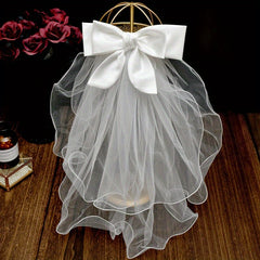 Tulle Bridal Veil Headpiece with Bow Wedding Hair Accessory
