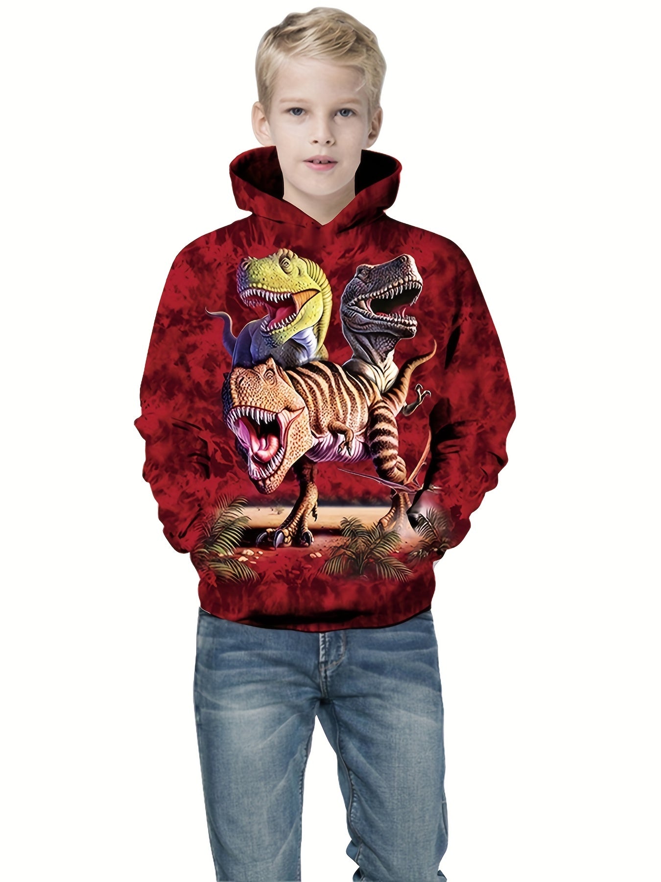Dinosaur 3D Print Boys Casual Hooded Sweatshirt