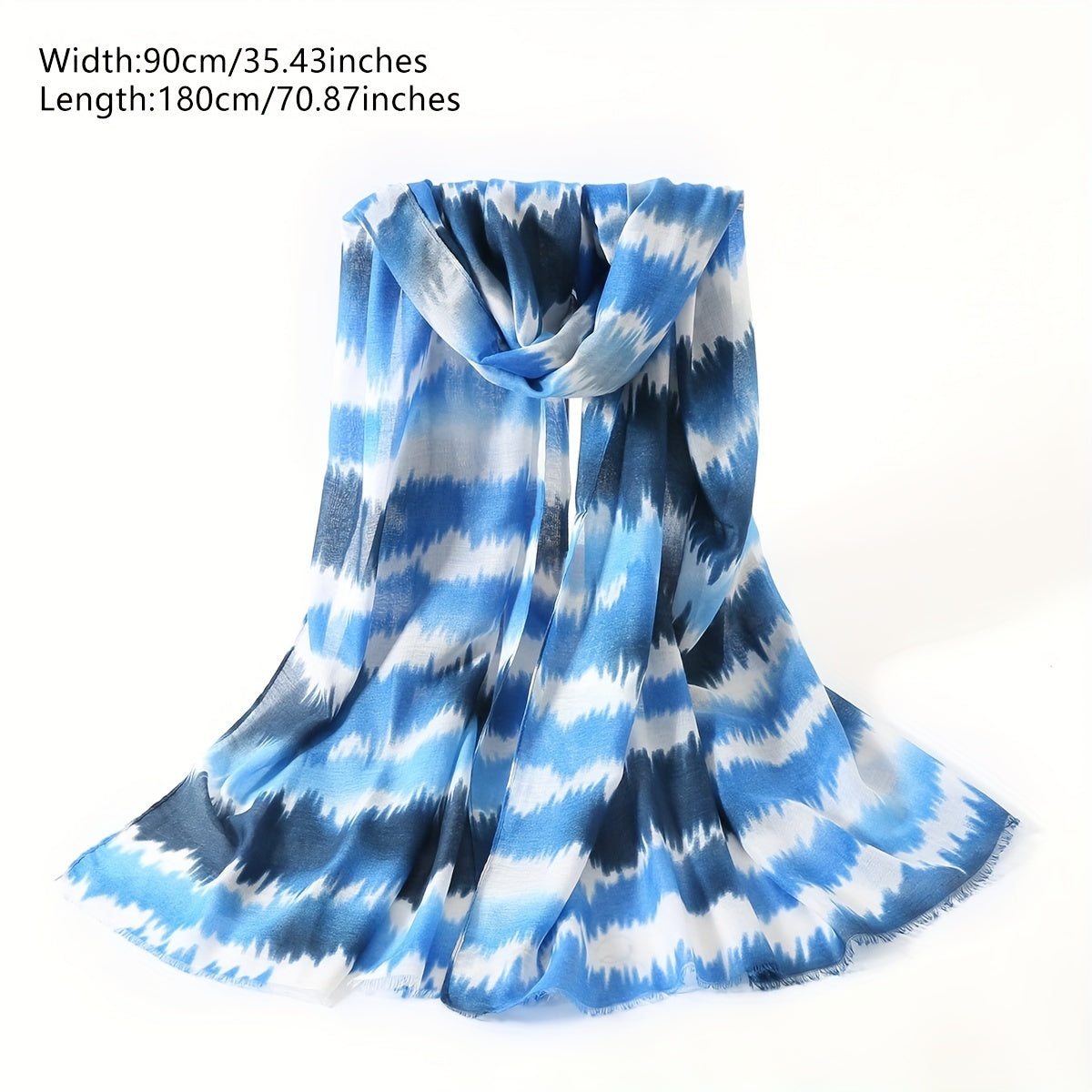 Boho Tie Dye Print Scarf Frayed Edge Thin Shawl