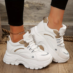Women's Chunky Sneakers Low Top Height Increasing Lace Up Shoes