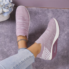 Women's Colorblock Flying Woven Slip-On Sneakers with Thick Bottom
