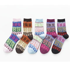 5 Pairs Geometric Pattern Colorblock Socks Women's Stockings