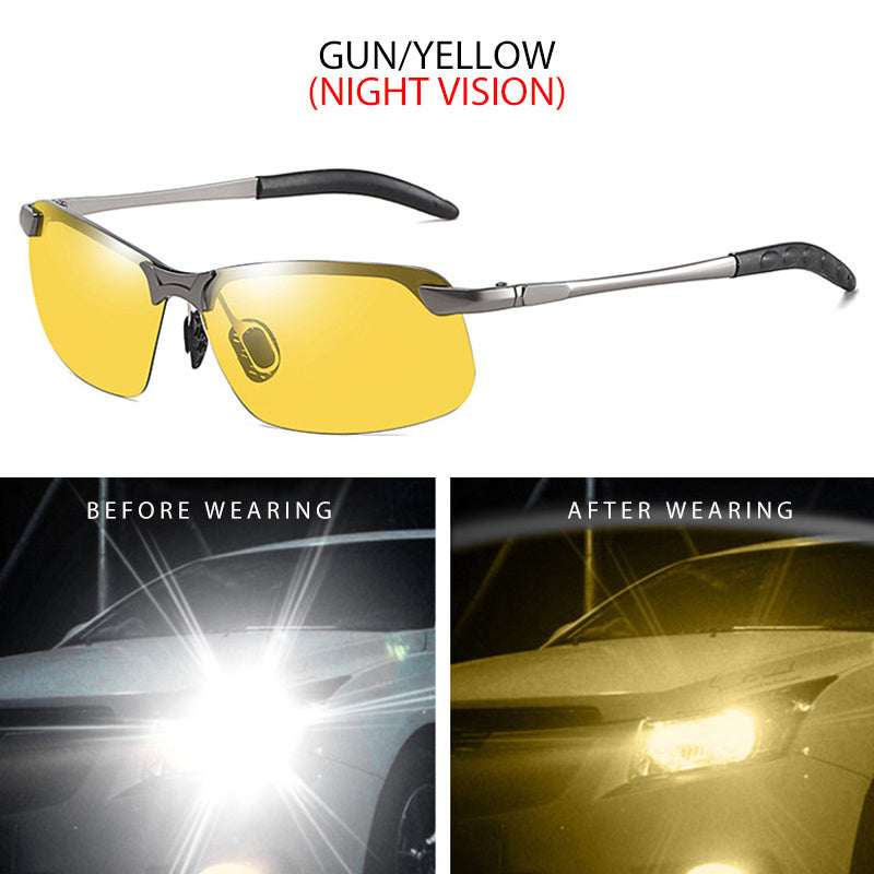 Photochromic Driving Fishing Sunglasses Men Night Vision Decorative Glasses
