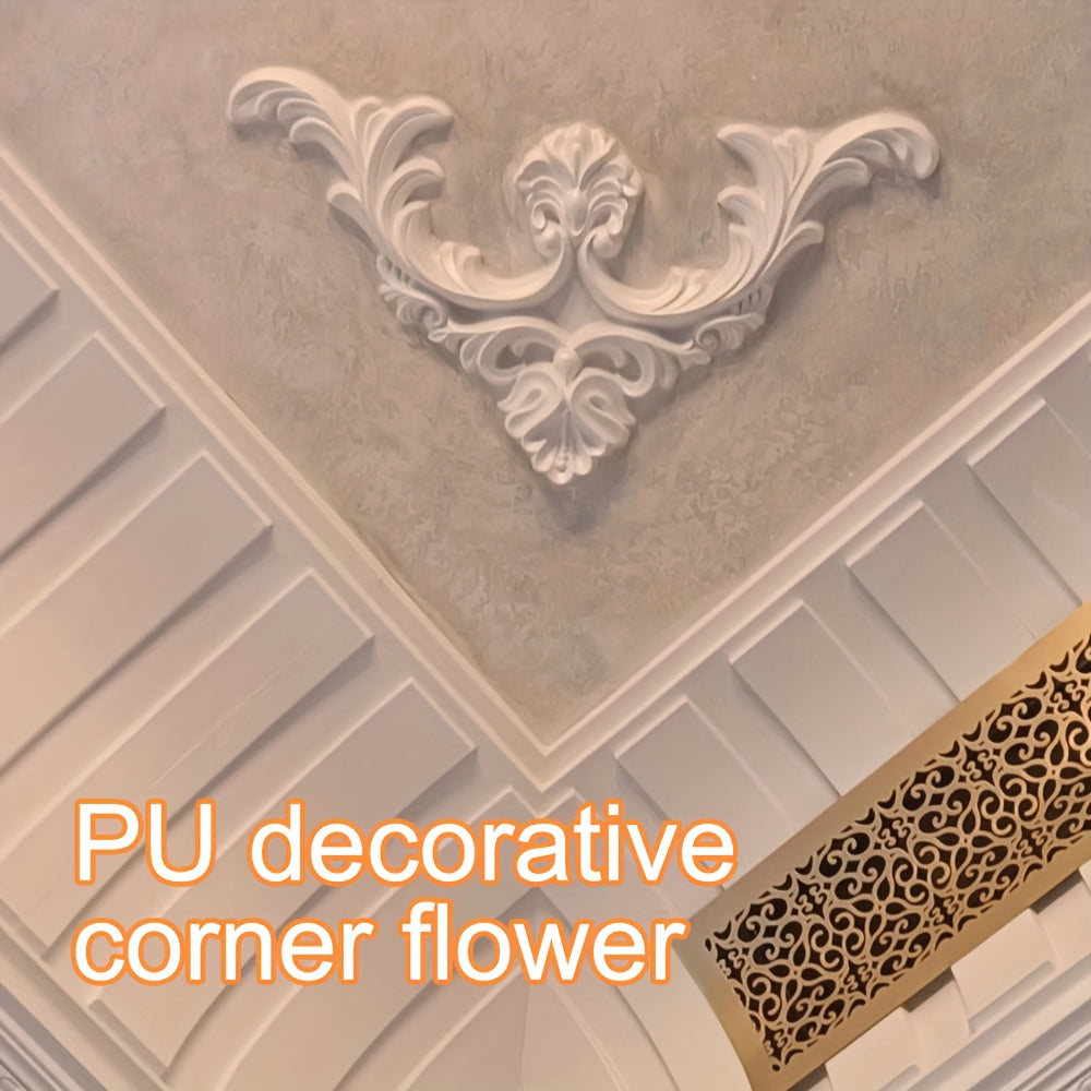 PU Curved Angle Flower Ceiling Decal Gypsum Border Furniture Ornament