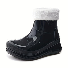 Warm Women's Rain Boots Thickened Mid Calf Water Shoes