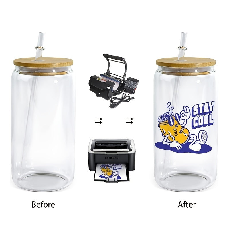 16oz Glass Water Cup With Bamboo Lid & Straw