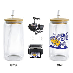 16oz Glass Water Cup With Bamboo Lid & Straw
