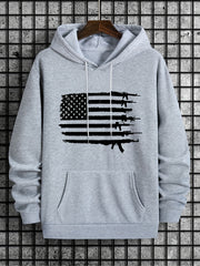 American Flag Print Men's Warm Pullover Hoodie for Autumn Winter