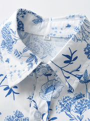 Boys Flower & Leaf Print Short Sleeves Shirt for Spring & Summer