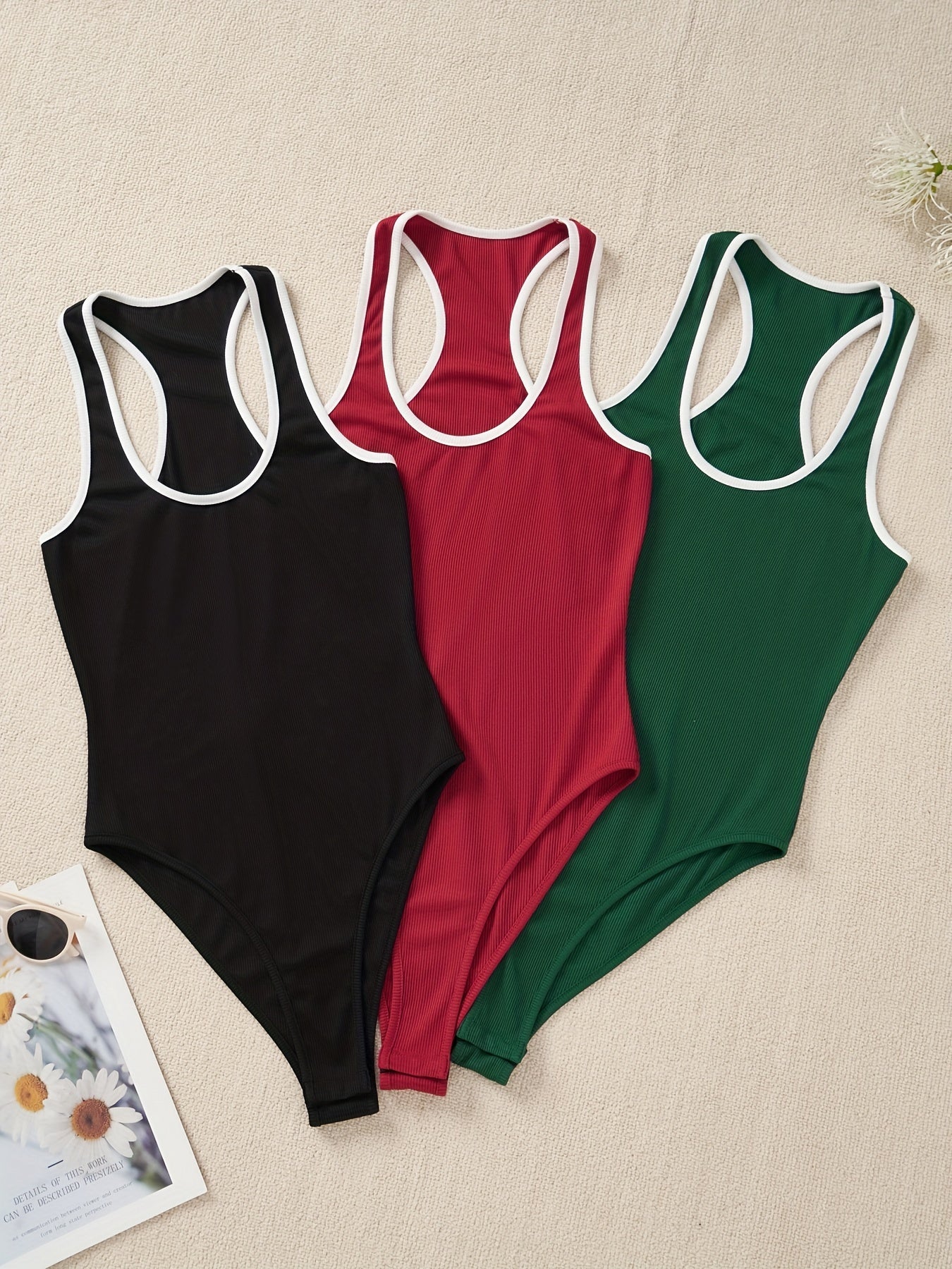 Ribbed Knit Cami Bodysuit 3 Pack