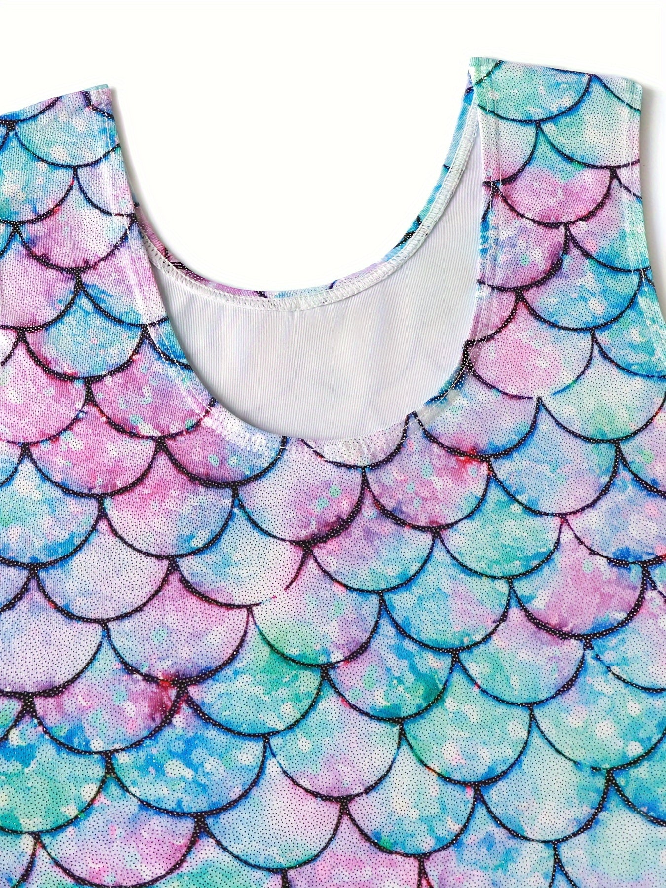 Girls Sweet Fish Scale Pattern Sleeveless Gymnastics Dancing Suit
