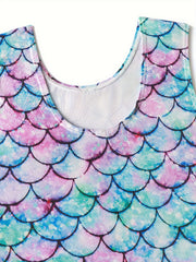 Girls Sweet Fish Scale Pattern Sleeveless Gymnastics Dancing Suit