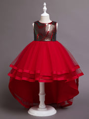 Girls Colorful Sequins Princess Dress Trailing Evening Dress
