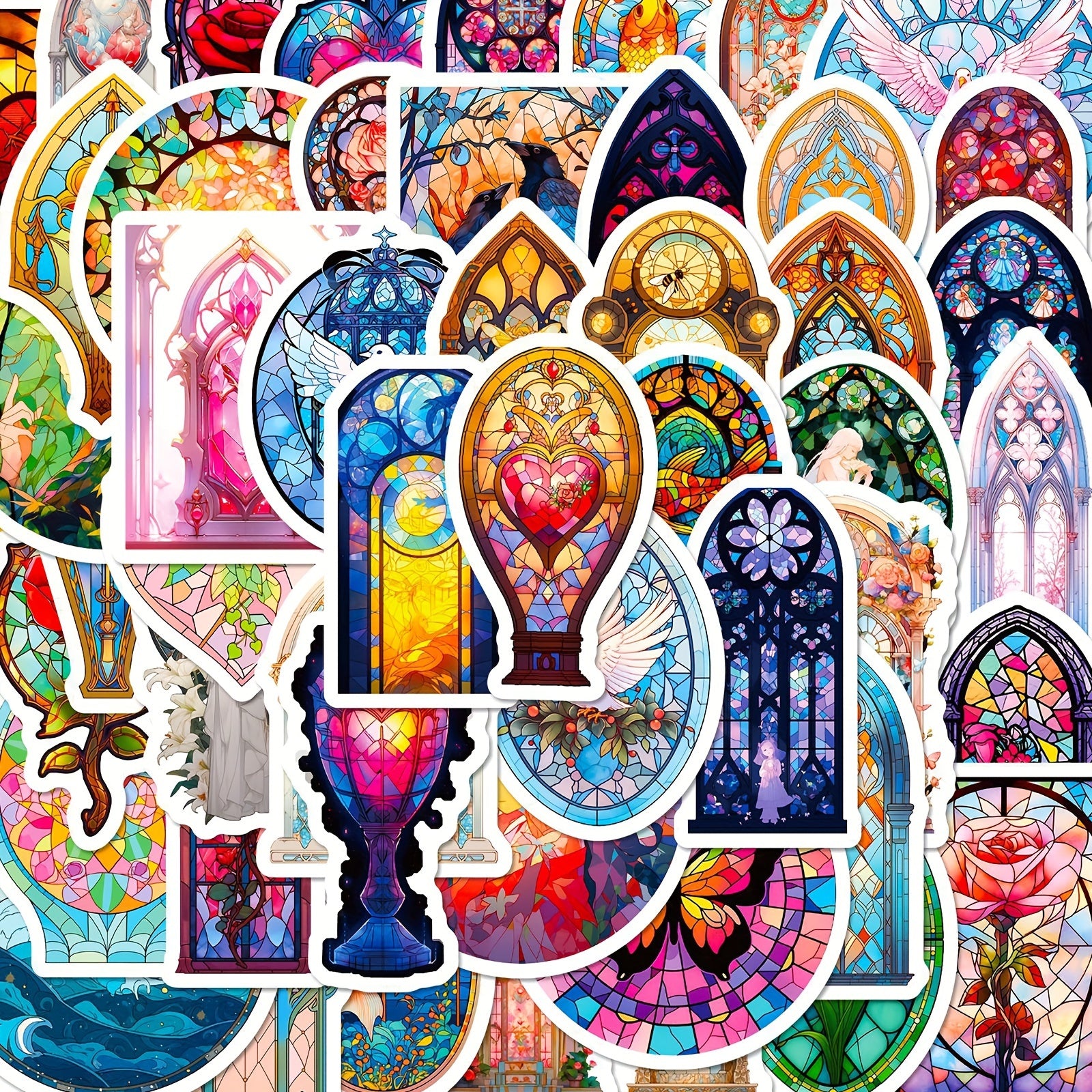 50pcs Cartoon Blooming Baroque Window Series Stickers For DIY