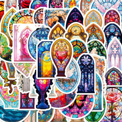 50pcs Cartoon Blooming Baroque Window Series Stickers For DIY