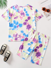 Girls 2 Piece Tie Dye Tee Shirt & Biker Shorts Set