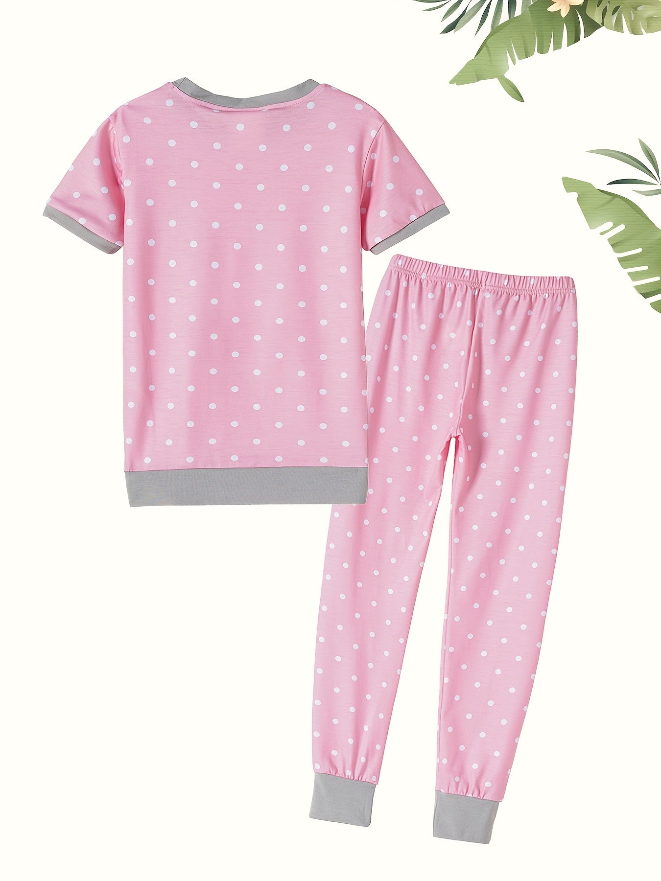 Kid's Polka Dot Pajama Set with Cartoon Cat Print - Cute Loungewear