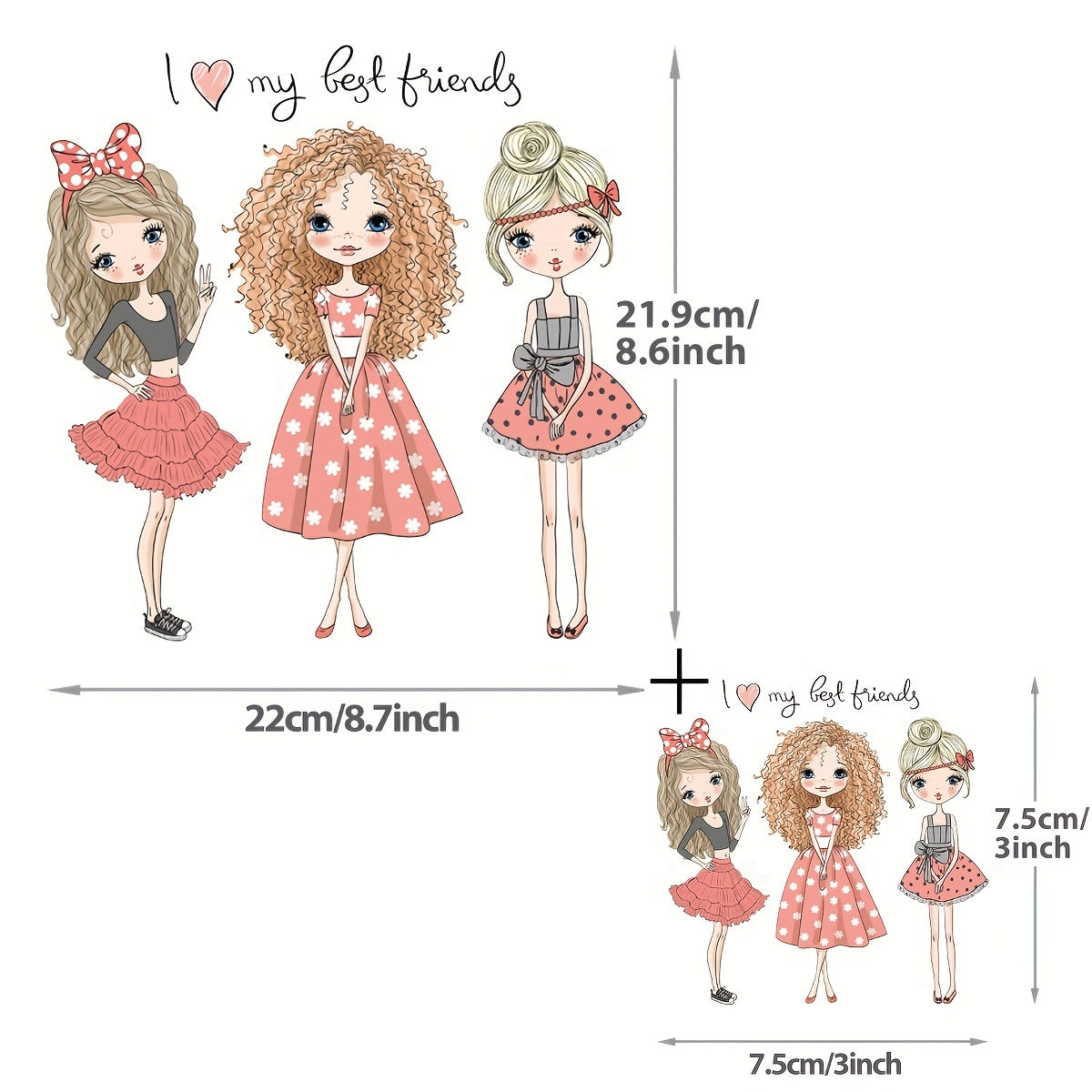 Girls Clothing Heat Transfer Stickers Girlfriends Friendship DIY Iron on Decals
