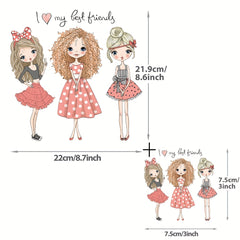 Girls Clothing Heat Transfer Stickers Girlfriends Friendship DIY Iron on Decals