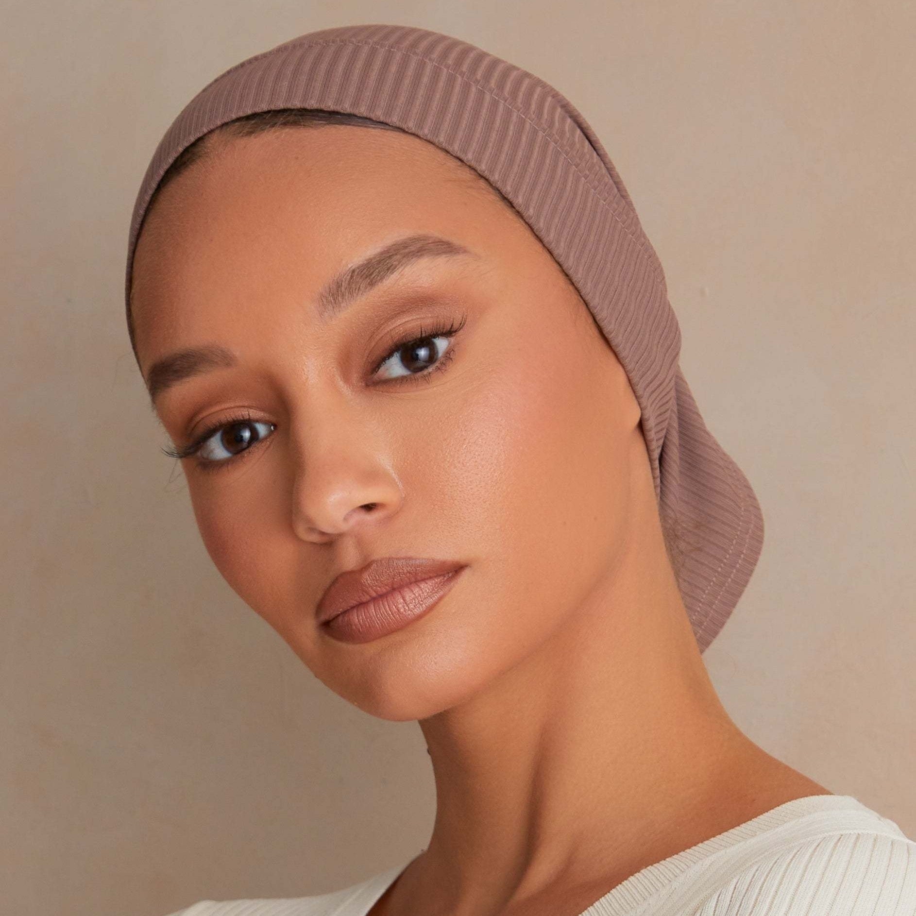 Striped Inner Cap Scarf Solid Underscarf Turban Cap Casual Hijab