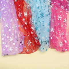 1pc Christmas Snowflake Tulle Silvery Decal Organza Mesh Cloth DIY Fabric