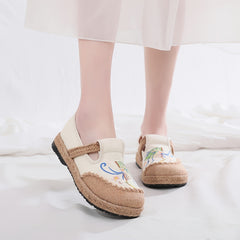 Women's Embroidered Canvas Shoes Soft Slip on Flax Bottom Casual Footwear