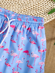 Boys Flamingo Print Swim Trunks Elastic Waist Beach Pants