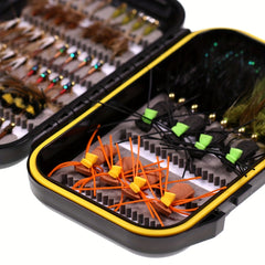 64pcs Fly Fishing Flies Kit Dry Wet Flies Baits Waterproof Box Fishing Gear