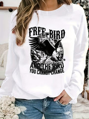 Eagle Print Sweatshirt Crew Neck Women's Clothing