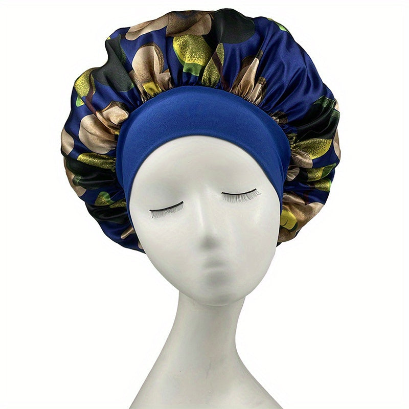 Flower Print Satin Bonnet Soft Elastic Hair Bonnet for Women