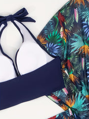 Tropical Print Bikini Set & Cover Up