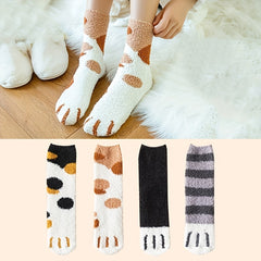 4 Pairs Cat Claw Print Socks Comfy & Fuzzy Warm Socks Women's Stockings