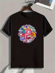 Cartoon Print Men's Graphic T-shirt Casual Comfy Tee