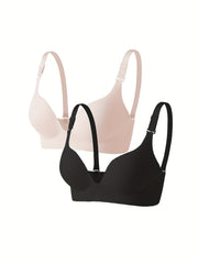 2pcs Solid Push Up Bras Comfy T Shirt Bra Women's Lingerie