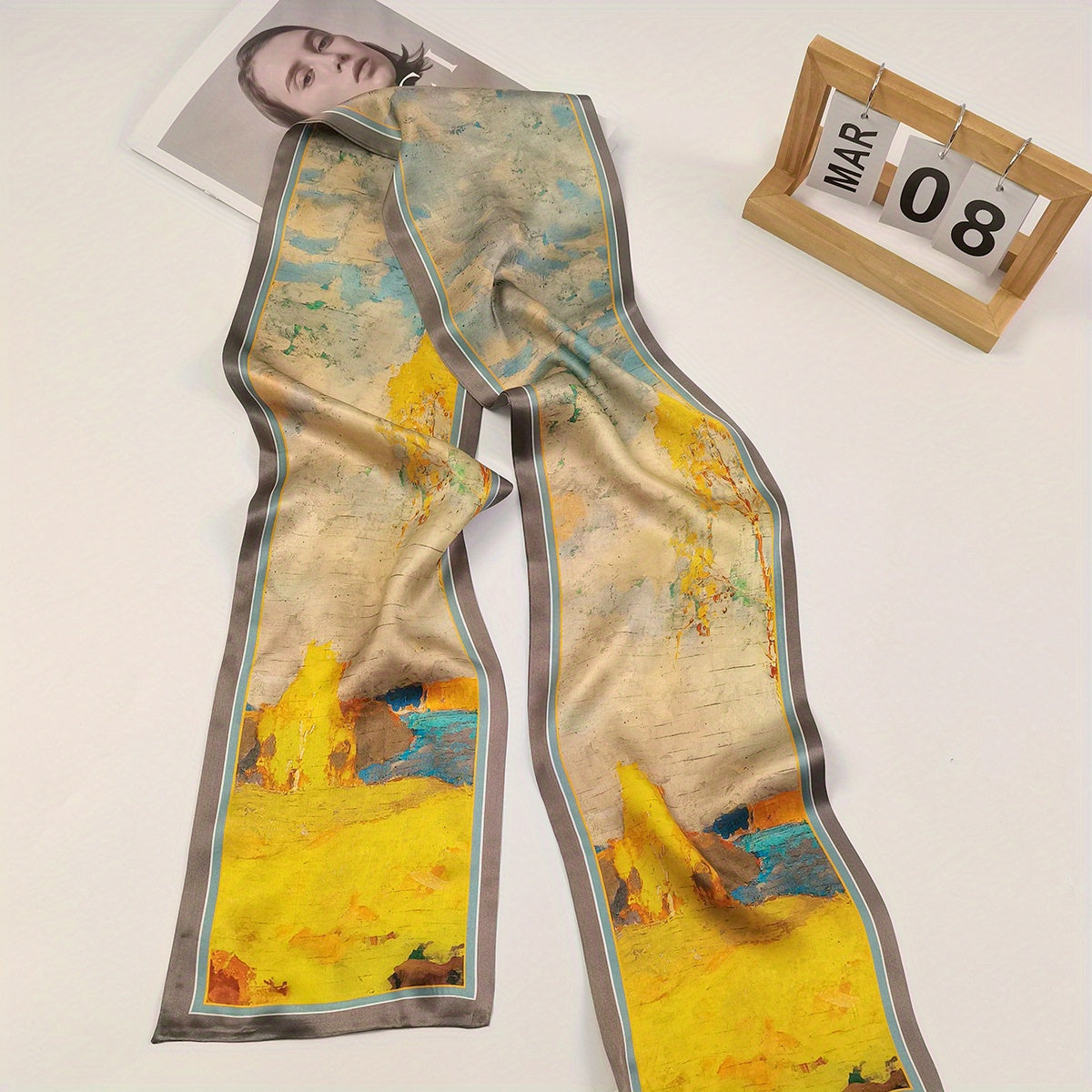 Floral Print Silk Neckerchief Long Ribbon Neck Scarf Hair Accessories