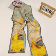 Floral Print Silk Neckerchief Long Ribbon Neck Scarf Hair Accessories