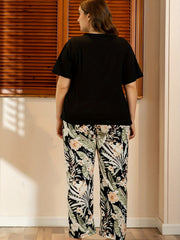 Floral Print Plus Size Pajama Set, Short Sleeve Top & Pants, 2 Piece