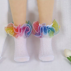 Girls Colorful Mesh Trim Socks for Kids Toddlers