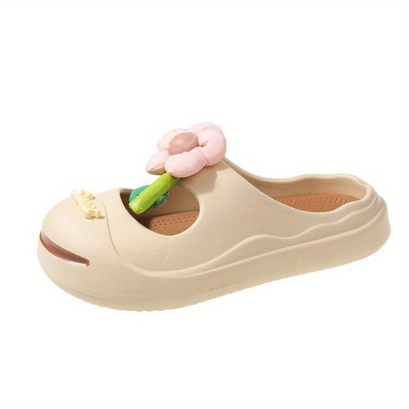 Women's Flower Decor Clogs Closed Toe Slip On Slide Shoes