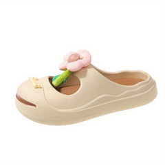 Women's Flower Decor Clogs Closed Toe Slip On Slide Shoes