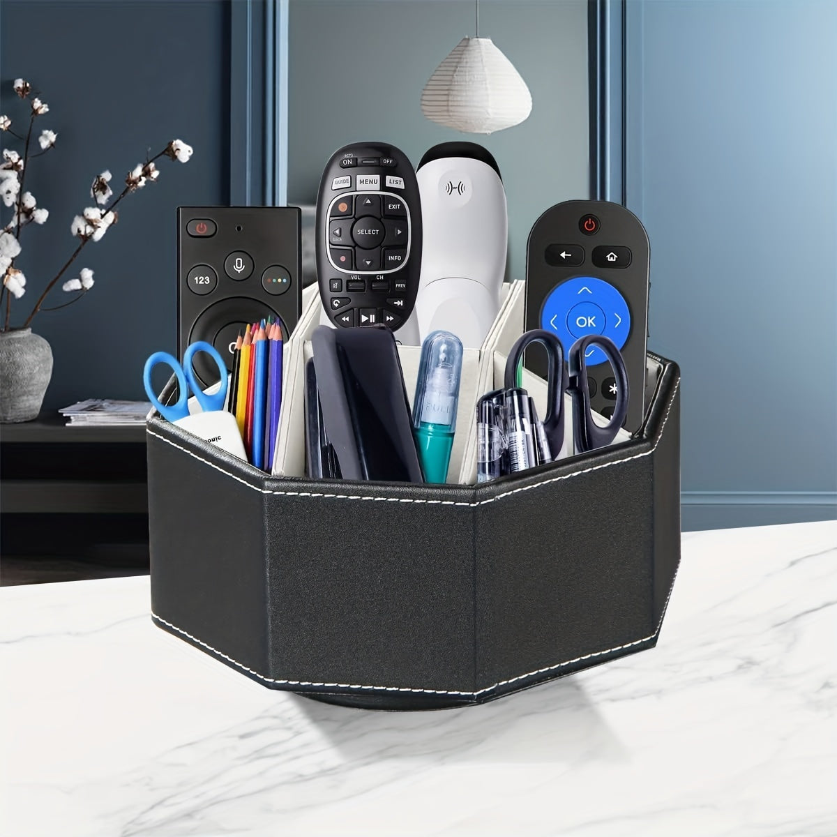 Desktop Remote Control Holder Waterproof PU Leather Storage Box
