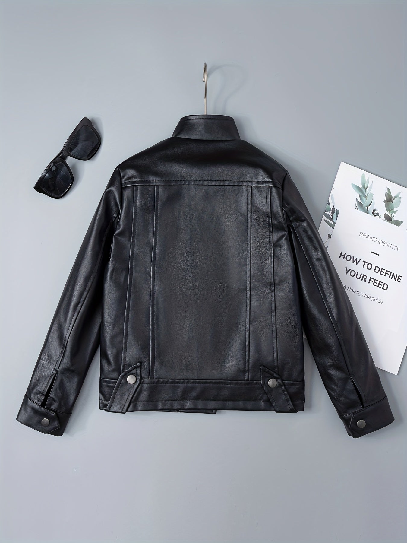 Boy's Faux Leather Jacket Zipper for Spring Autumn