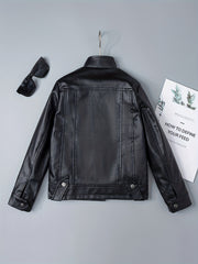Boy's Faux Leather Jacket Zipper for Spring Autumn