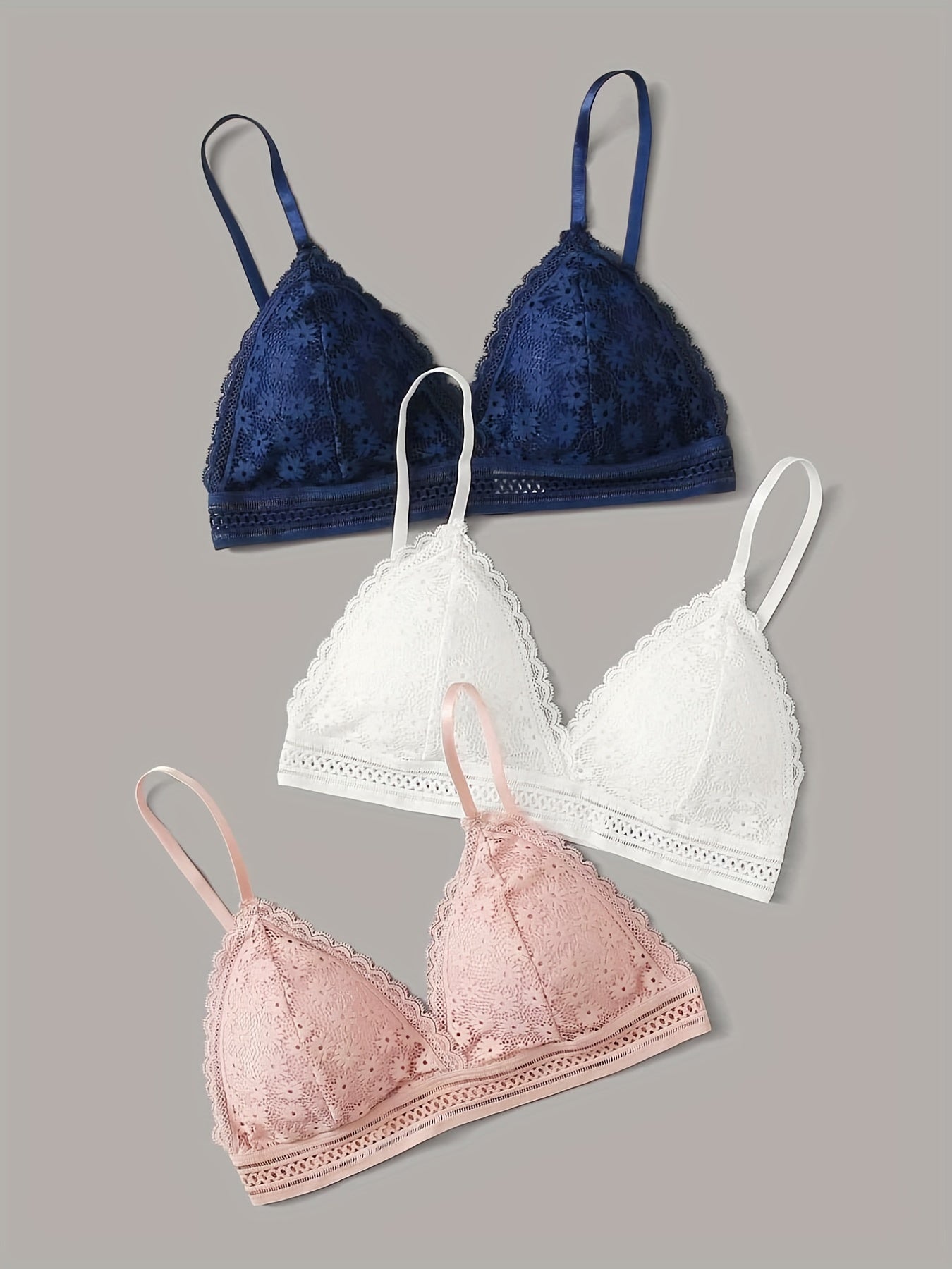 3pcs Girls Lace Bras Wire-Free Back Comfort Underwear with Chest Pad for Teens